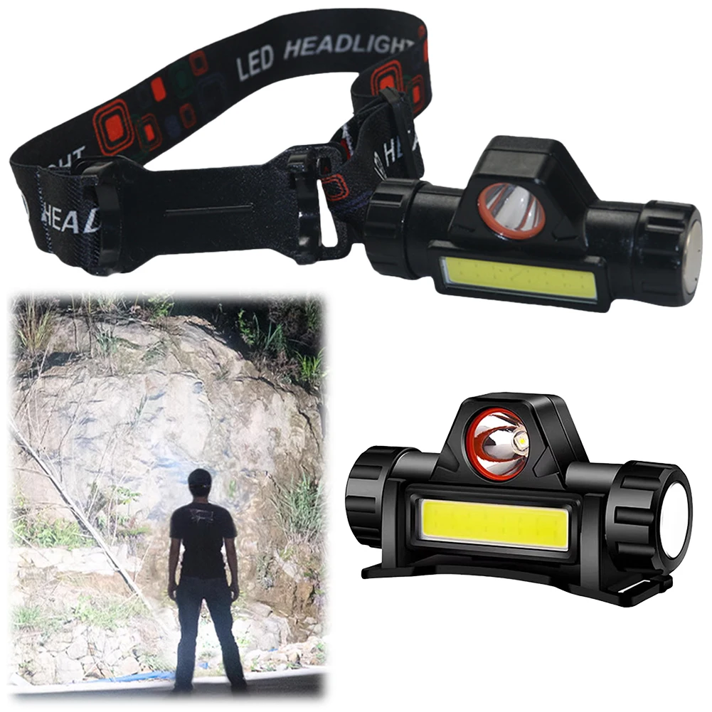 Mini LED Headlamp 2 Modes Head Flashlight USB Rechargable Powerful Head Light Super Bright Head Torch for Outdoor Camping