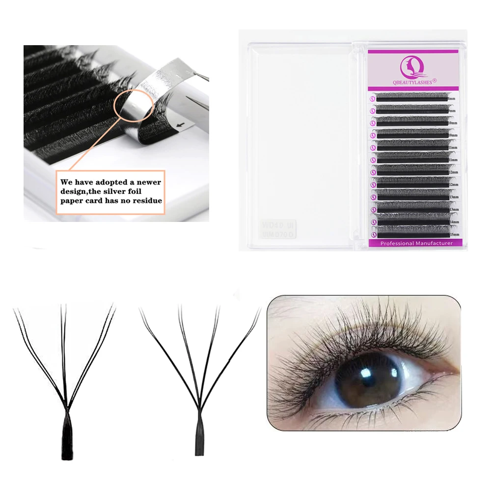 Qbeautylashes W Shape 3D 4D 6D 8D YY Double Tips Premade Fans Lash Extensions Volume Individual Natural Brazil False Eyelashes