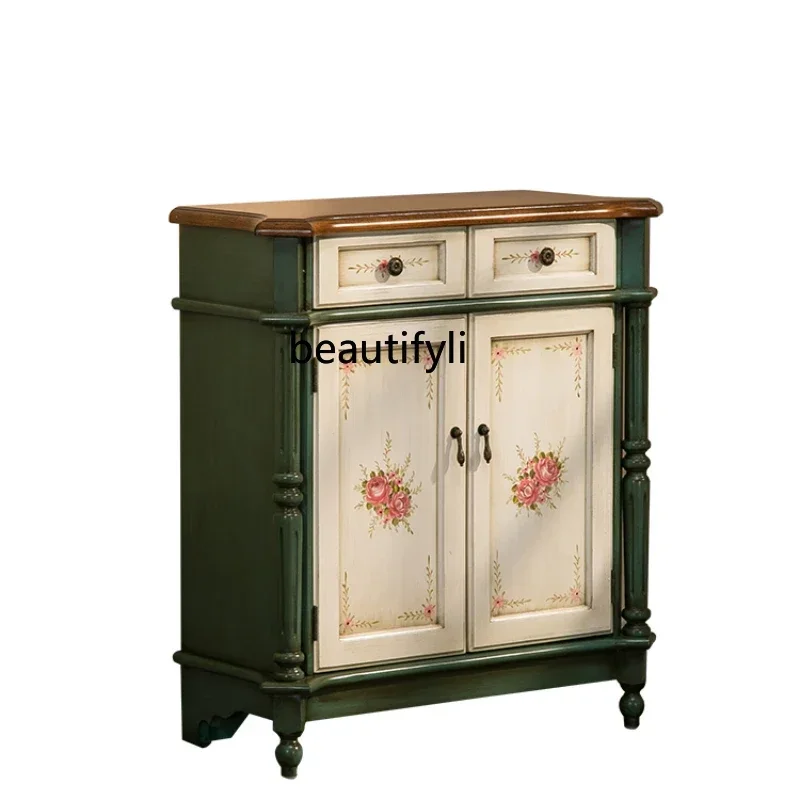 xxAmerican Idyllic and Retro Furniture Storage Ultra-Thin Painted Hand Painted Hallway Shoe Cabinet