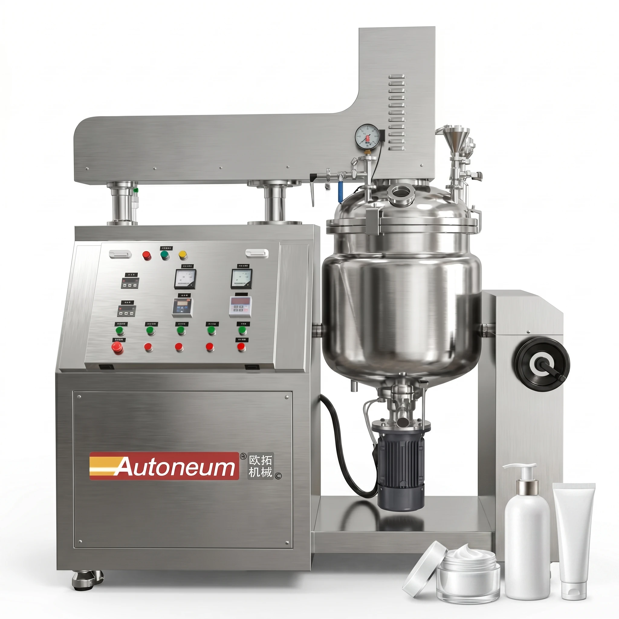 #50L Fully-Automatic Hydraulic Lift Vacuum Homogenizing Emulsifying Pot for Cosmetic & Chemical Manufacturing High Productivity