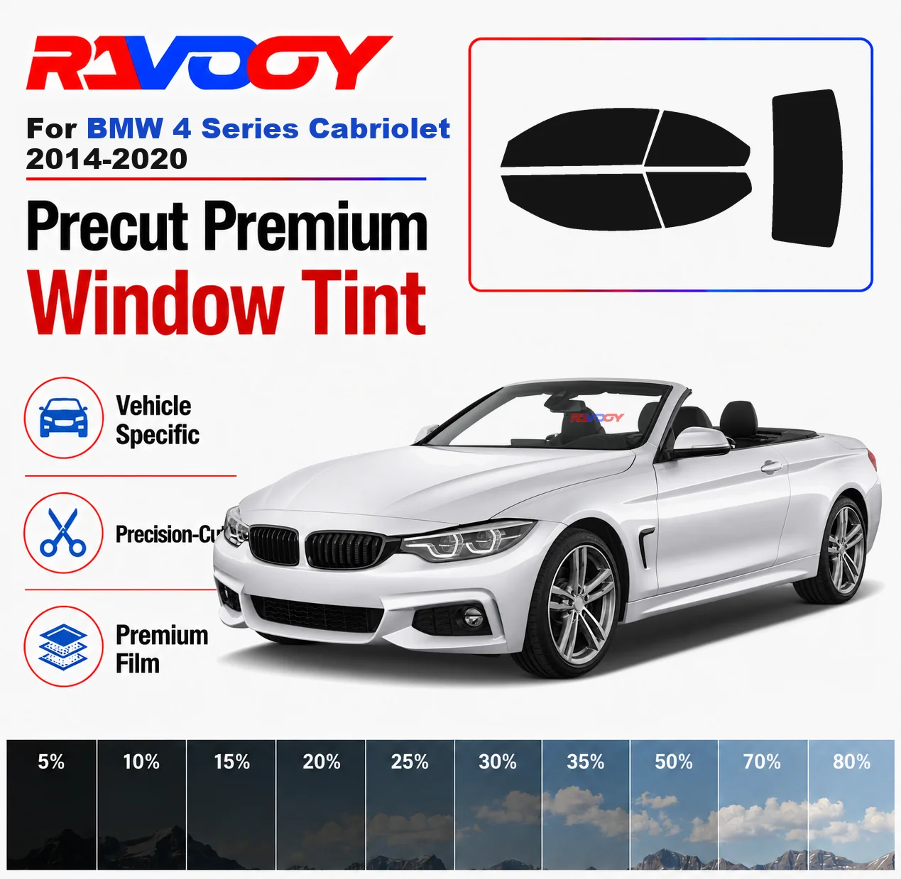 

Premium Precut Window Tint Kit Front Windows Rear Windows Rear Windshield For BMW 4 Series Cabriolet 2014-2020 Nano Ceramic Film