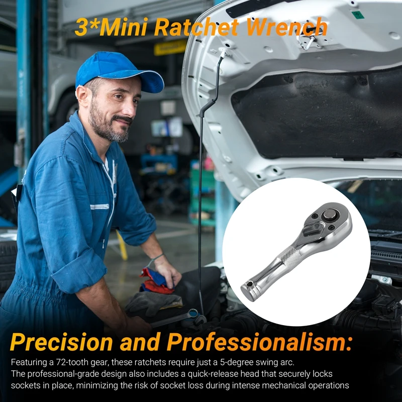 مفتاح ربط بسقاطة صغير مع 72 سنًا ، مقبس سريع ، قرون في اتجاهين ، مقبض قصير ، أدوات يدوية للإصلاح ، ذبابة صغيرة ، كبيرة متوسطة وصغيرة ، Way ، Way Way