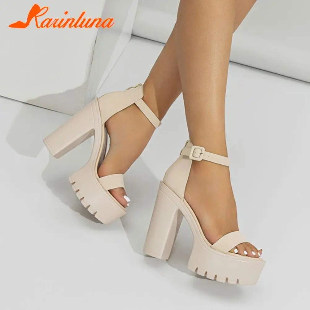 Platform Heels Sandals For Women 2023 Summer Buckle Strap Thick Heels Sandals Simply Casual Comfort Walking Green Heels Shoes