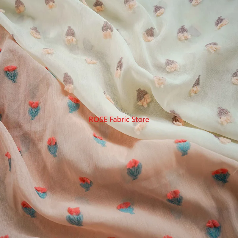

3D Floral Embroidery Tulle Fabric For' Spring Dress, Vacation Party dress, Dance Dress, Shirt