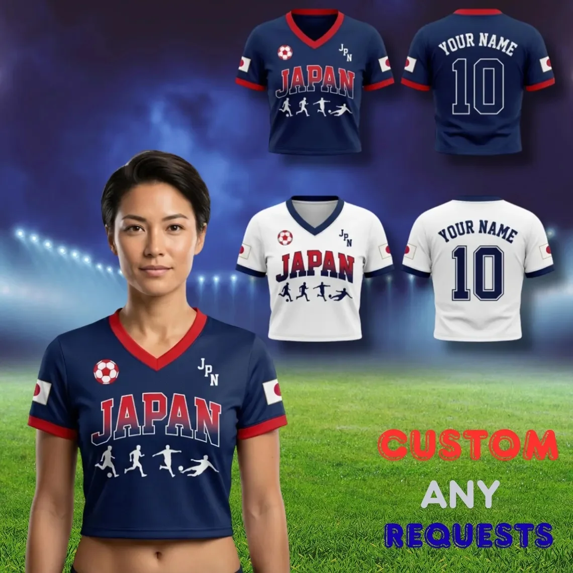 Japan 2026 Crop Top Jersey for Soccer Fans, Women Football Supporter Shirt, Team Japan Fan Apparel, Match Day Stadium Wear
