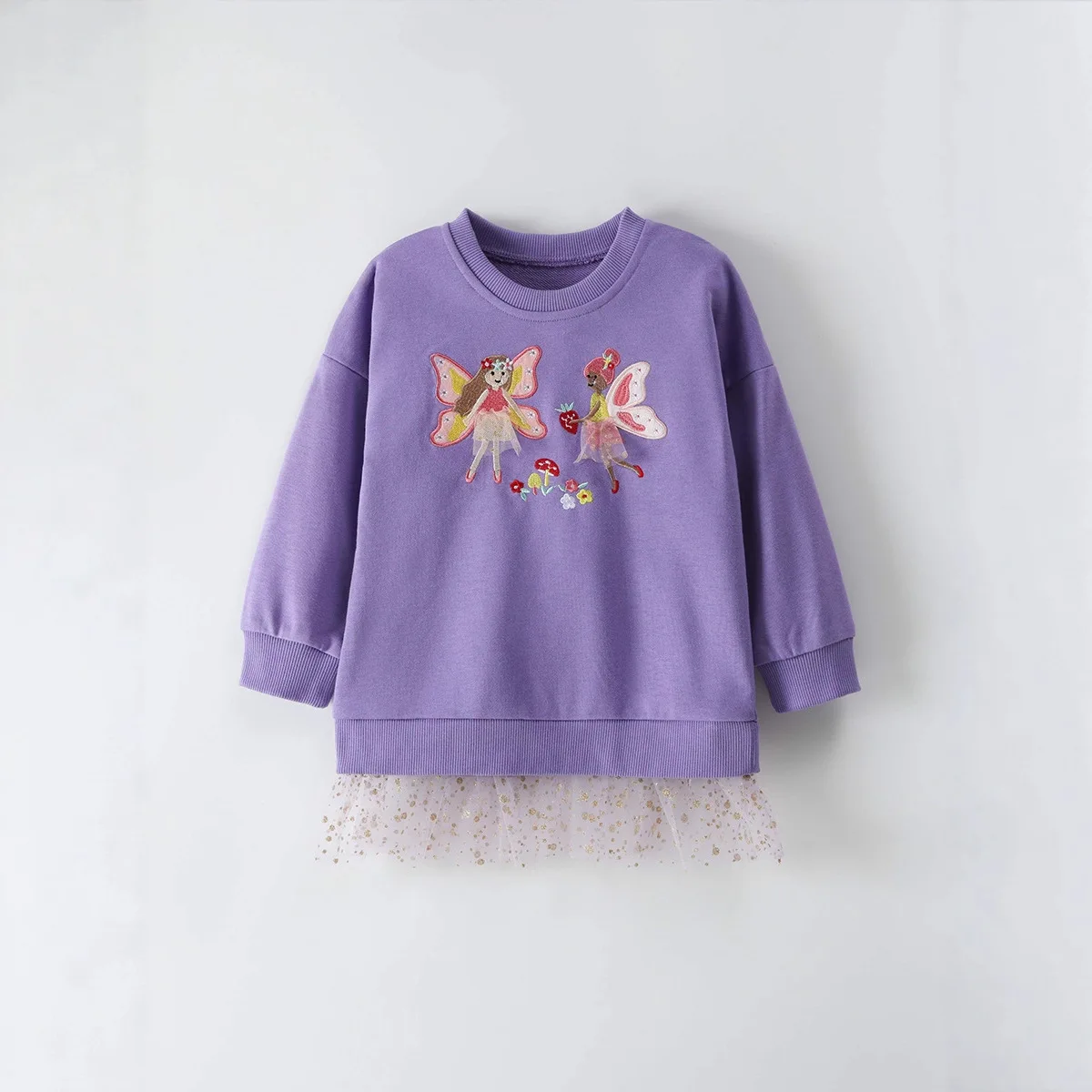 Girls Hoodies Fairy Embroidery Sweatshirts Kids Mesh Hem Long Sleeve Pullover Children Cute Butterfly Elf Tops