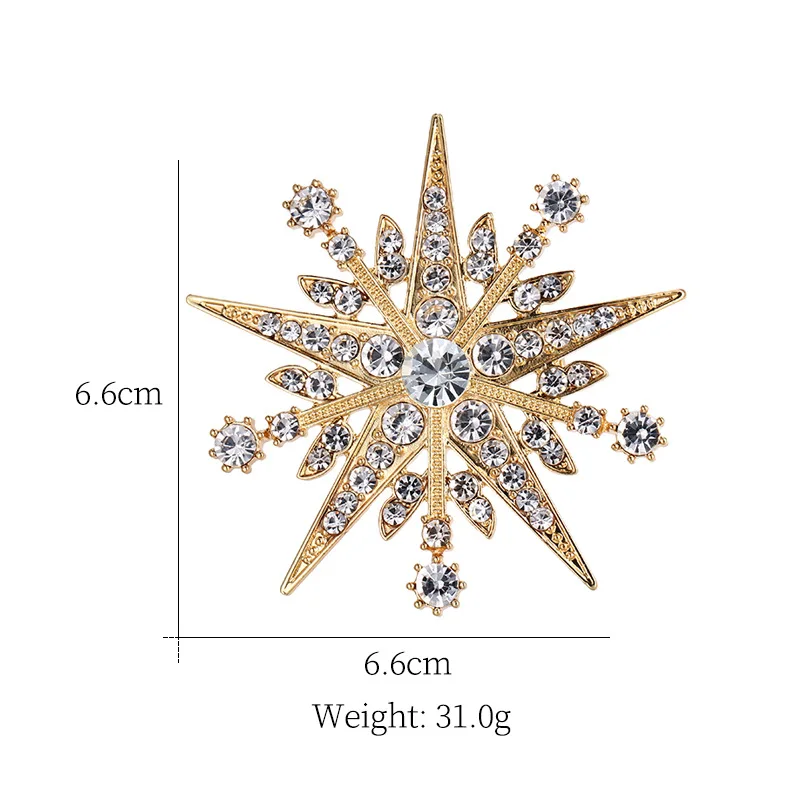 New Luxury Fashion Flower Brooch Exquisite Rhinestone Inlaid Electroplating Snowflake Shape Coat Corsage Jewelry Accessories Pin
