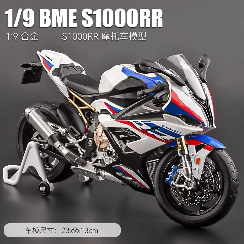 1:9 BMW S1000RR Diecast Model sepeda motor logam, hadiah mainan anak laki-laki sepeda motor logam kolektif ringan