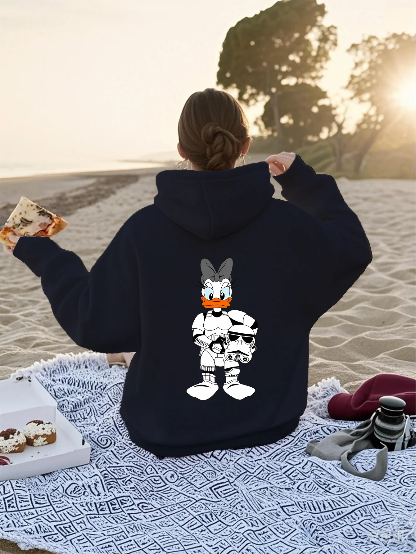 سترة بقلنسوة برباط بسحاب بنمط "Daisy Duck" مرخصة من Disney، وأكمام طويلة ورقبة دائرية وسحاب #2