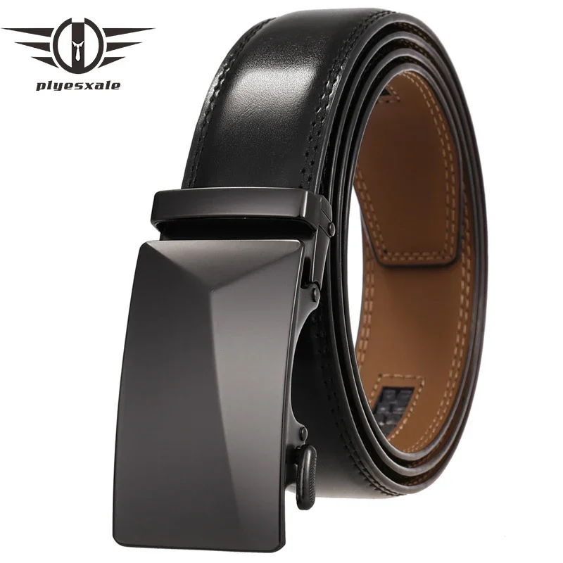 

Plyesxale 2024 Male Adjustable Casual Automatic Buckle Belt For Men Classic Black Mens Cowhide Genuine Leather Waistband B779