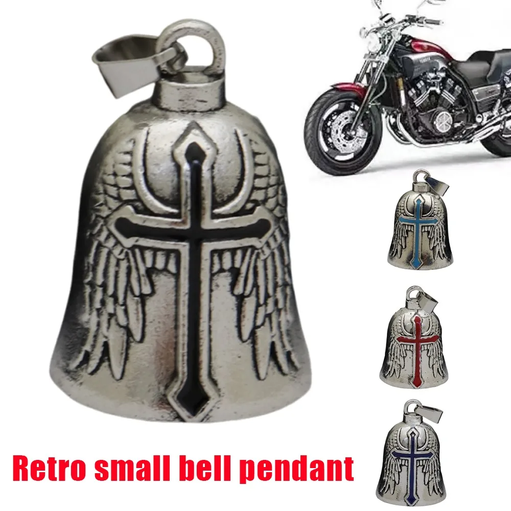 Cross Lucky Bell Angel Wings Motorcycle Bell Pendant Keychain Punk Rock Men's Riding Party Amulet Exorcism Jewelry Accessories
