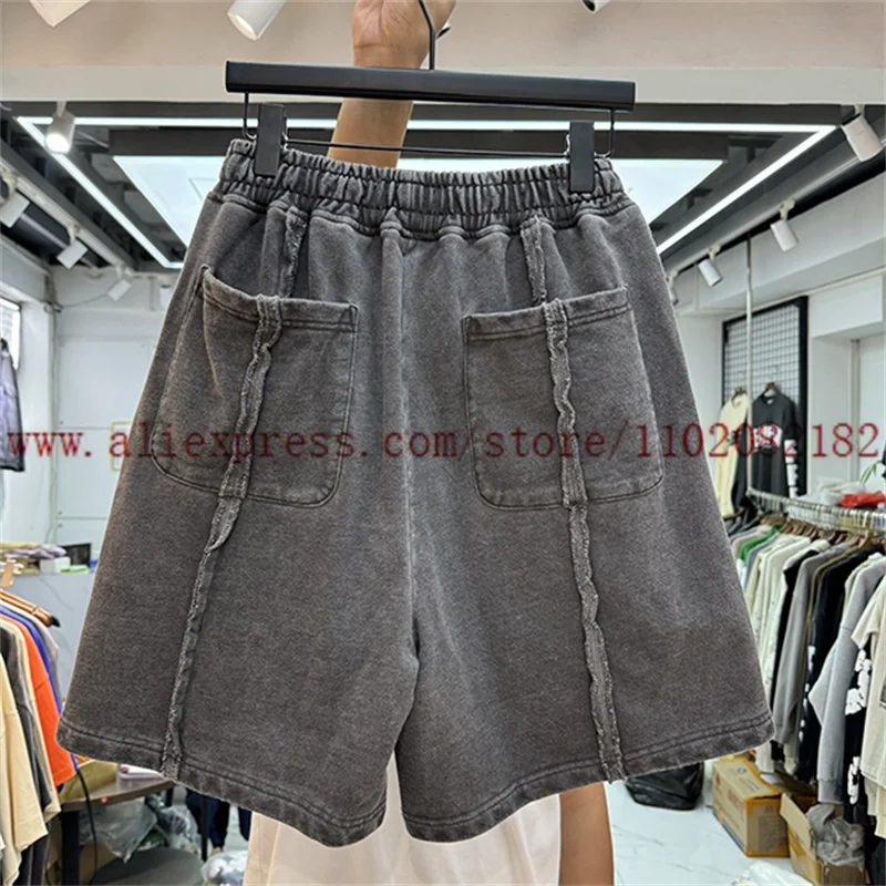 Zware Stof Thug Club Geborduurde Gewassen Oude Korte Broek Mannen High Street Splicing Trekkoord Shorts Streetwear