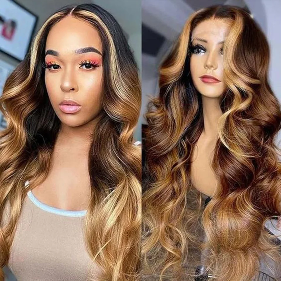 

100% человеческие волосы Younsolo Highlight парик с повязкой на голову # 4/27 Ombre Перуанские парики с объемной волной 22-36 дюймов Парики с повязкой на голову из человеческих волос для женщин