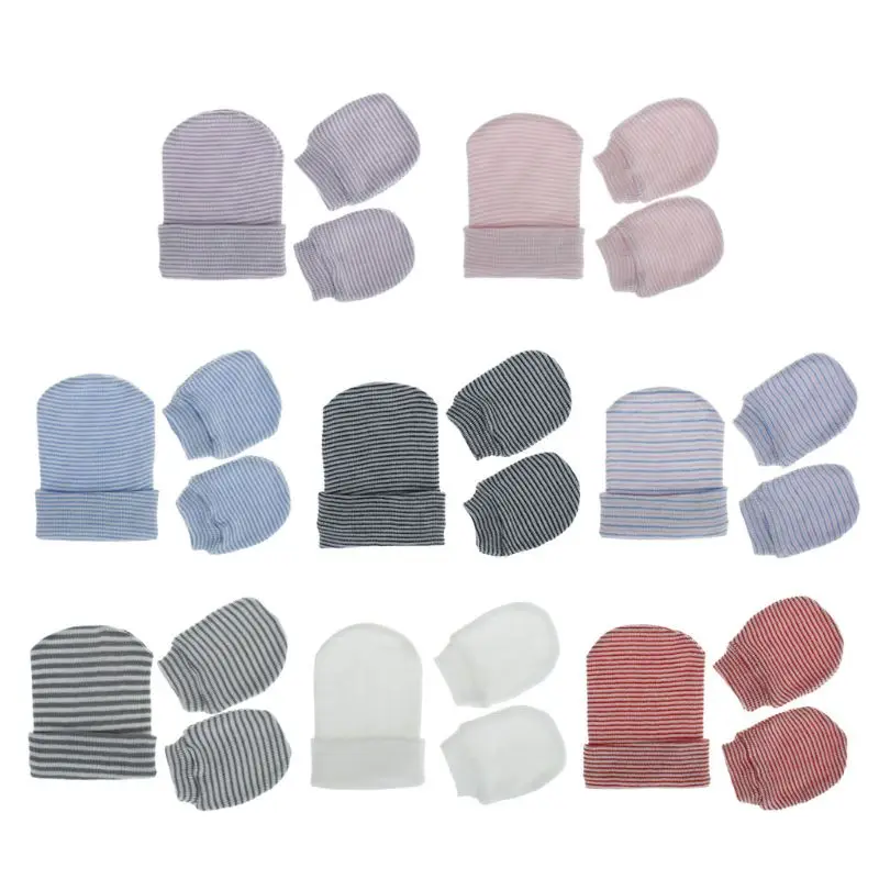 2 Pc/lot New Born Baby Hat Gloves for Newborns Cotton Baby Anti Scratching Glove Sets for Protection Face Infant Supplie