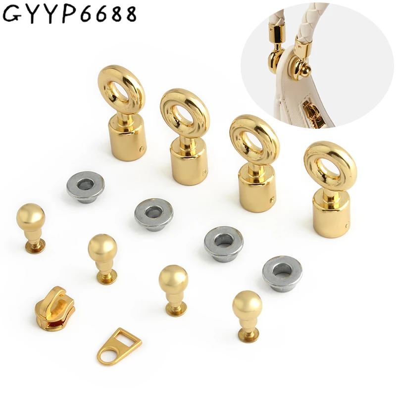 1/4/10Sets Satin Gold Metal Solid Screw Nail Rivet For Leather Handbag Purse Bags Strap Zipper Sliders Arch Bridge Accessories