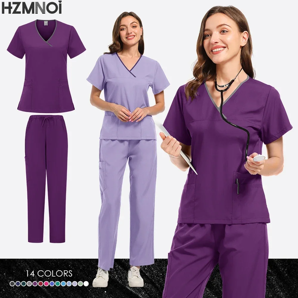 الدعك الزي الطبي للنساء والرجال الدعك البدلة الطبية الجراحية بلوزات وسراويل ممرضة الملحقات مستشفى طبيب زي النساء
