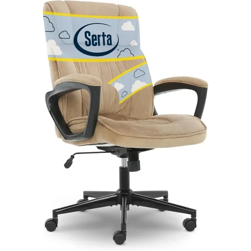 

v Serta Hannah Office, Ergonomic Computer Chair with Lumbar Support, Adjustable Seat, Pillowed Headrest, Fabric, Plush Beige