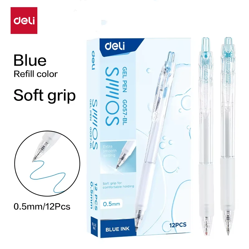 DELI Office Gel Pen Set 12/Box 0.5mm Soft Grip Pens Smooth Blue Black Ink for Professional Writing Business & Office Supplies
