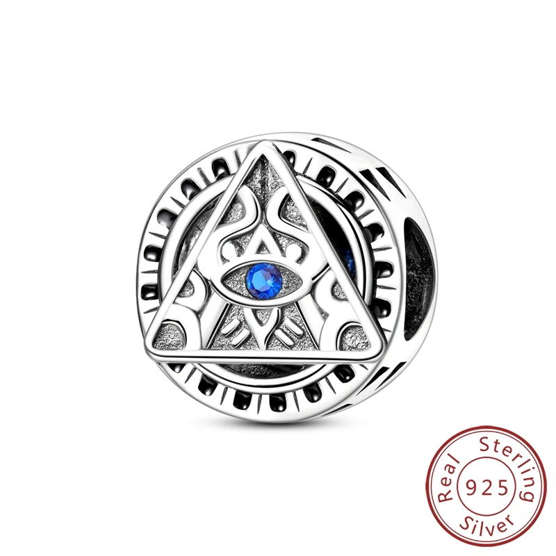 

Vintage 100% 925 Sterling Silver Pyramid and Eye Beads Charm Fits Bracelet & Necklace For DIY Gift Jewelry Making