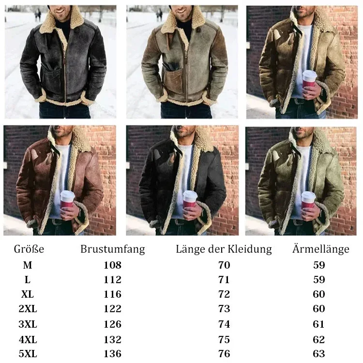 Men\'s Jacket Thickened Warm Faux Leather Warm Jacket Large Lapel Contrasting Color European American suede fur one-piece jacket