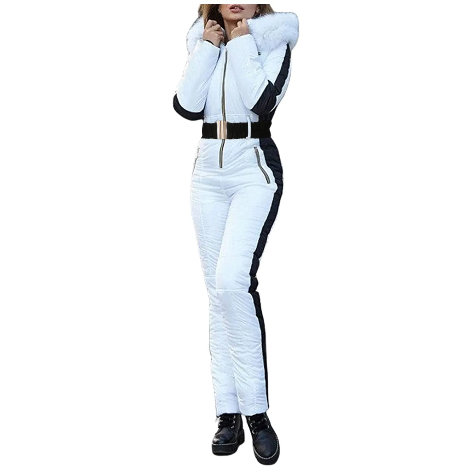 Combinaison de Ski d'hiver pour femmes, salopette de neige chaude et imperméable, combinaison de Ski pour Sports de plein air, vêtements de Snowboard une pièce avec col en fourrure