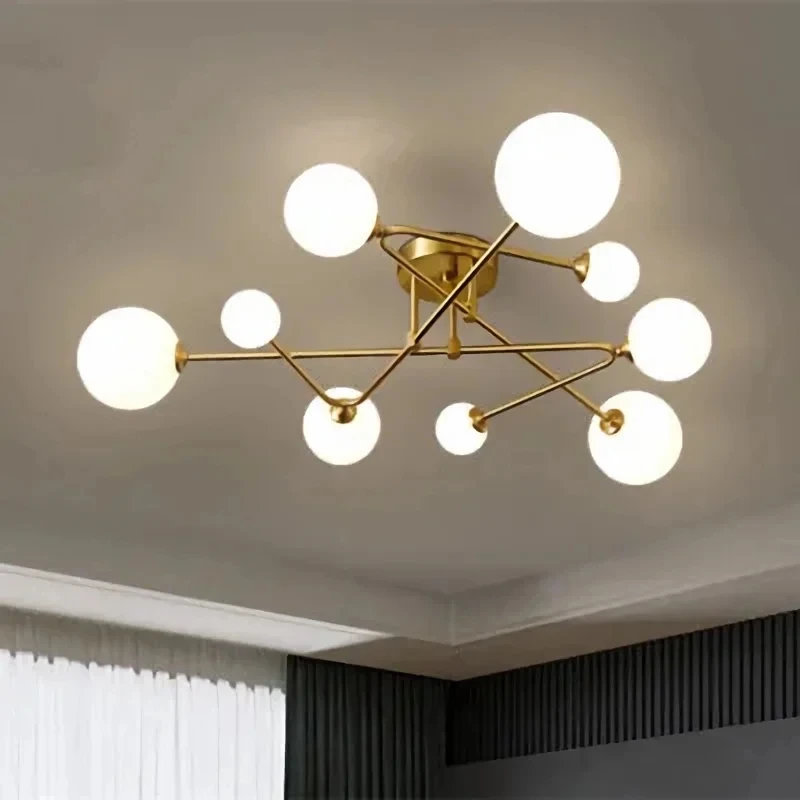 

Nordic Led Ceiling Chandelier Milky White Soot Amber Glass Gold for Living Room Bedroom Loft Home Decor Lighting Lusters Fixture