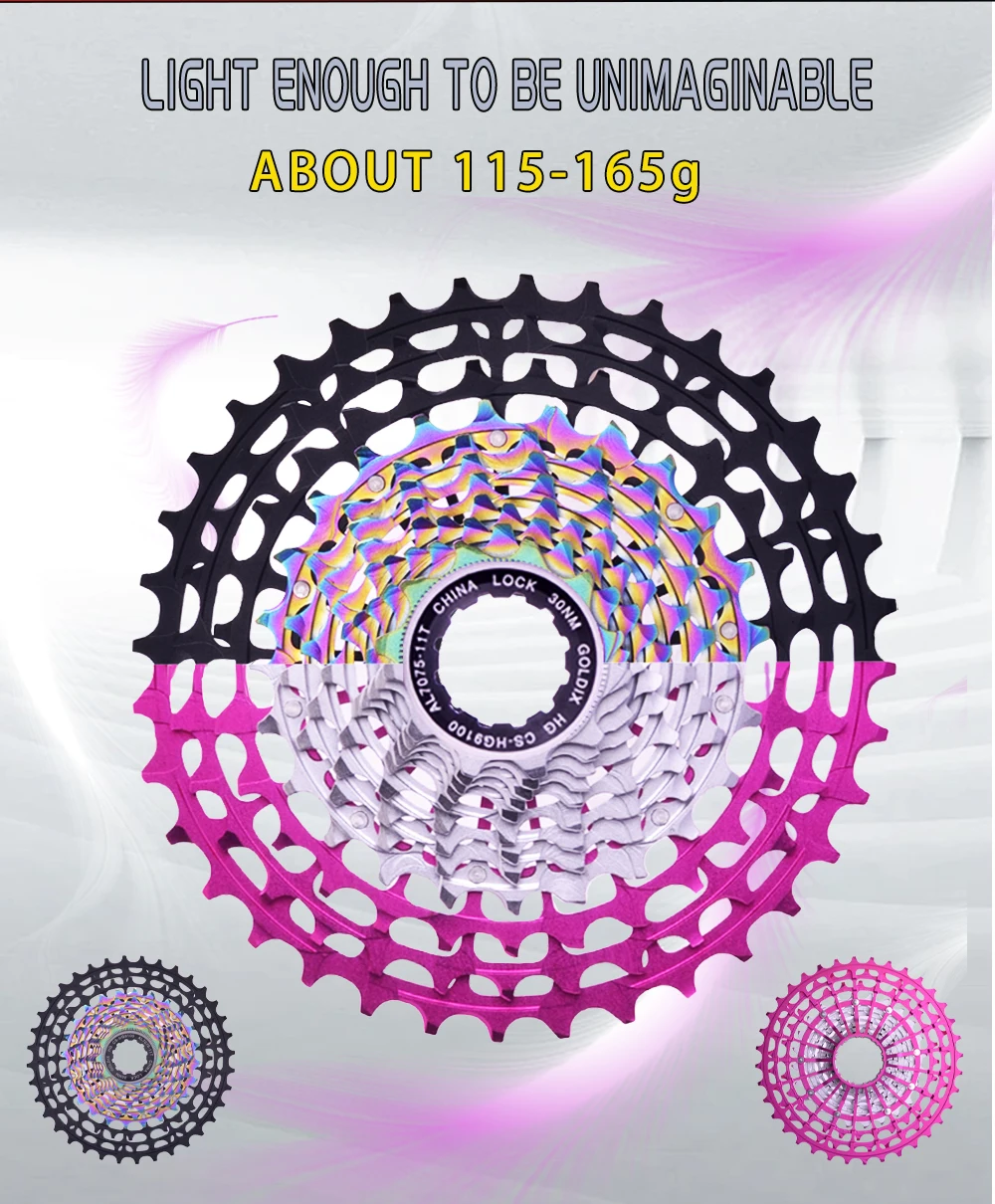 GOLDIX Ultraleichtes Rennrad, rosa Kassette, 11/12 Gänge, 28–36 Zähne, CNC-Hohl-HG-Struktur, Freilauf, K7, 11 V, 12 V, Fahrradkettenrad – Detail 1
