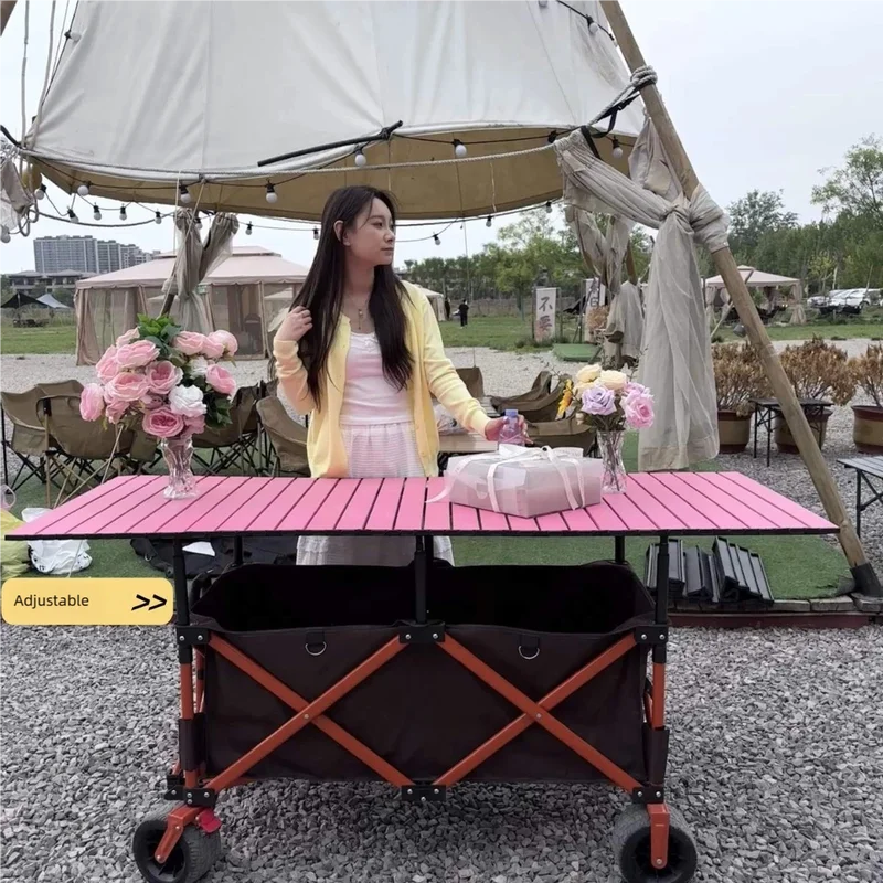 Large Collapsible Outdoor Camping Cart with Removable Tabletop & Sunshade Umbrella, All-in-One Wagon for Market, Camping & Beach image 4