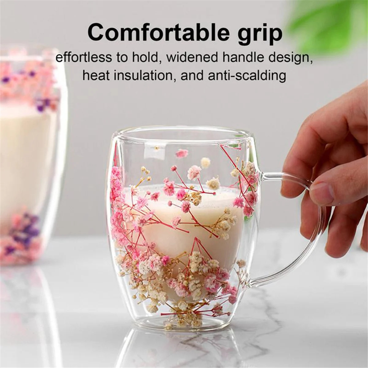 LDHL Creatives Real Flower Double Glass High Appearance Level Full Star Dried Flower Milk Coffee Glass 350ml Household Cup A