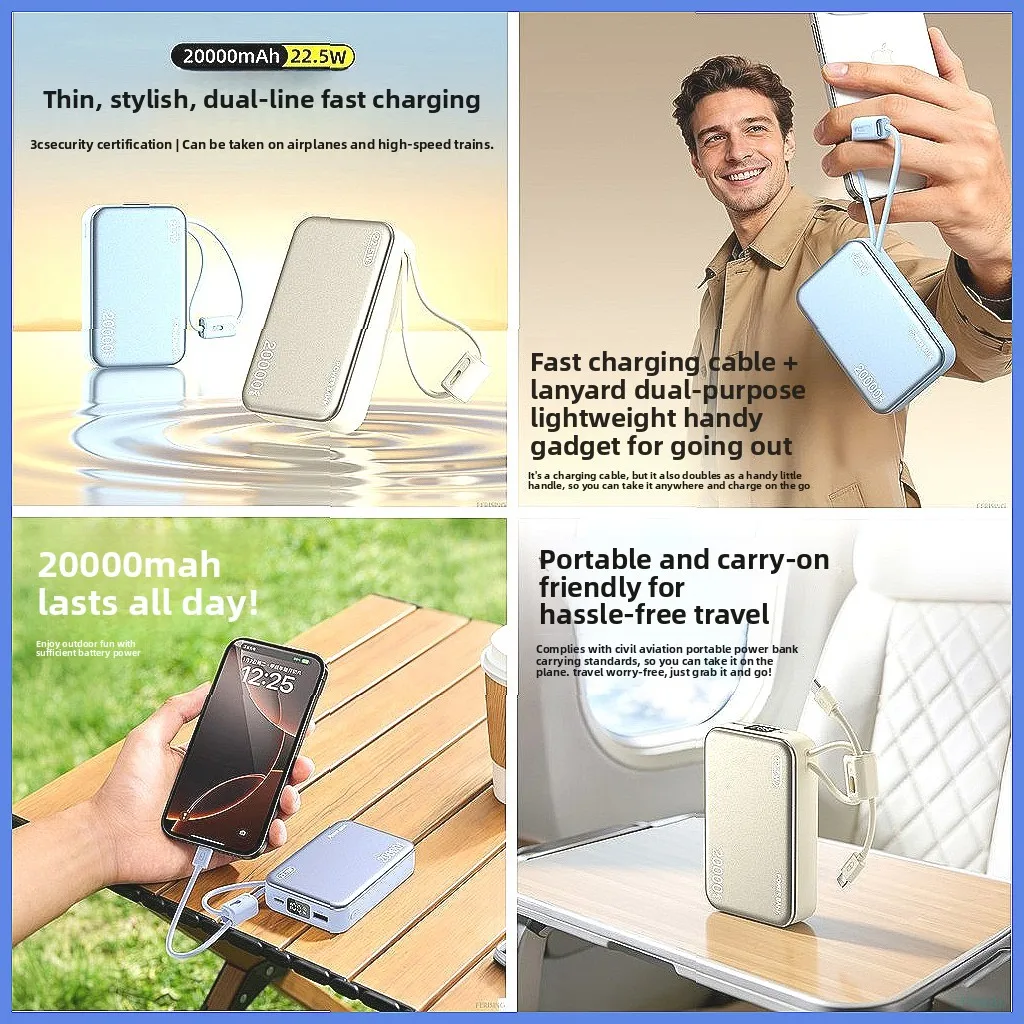 

Portable 20,000mAh Power Bank with Belt Cable, 3C Certified for Air Travel