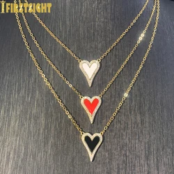 Delicate Shiny Micro Pave Cz White Red Black Cute Heart Shape Pendant Necklace For Women Girl Lovely Charm Fashion Jewelry