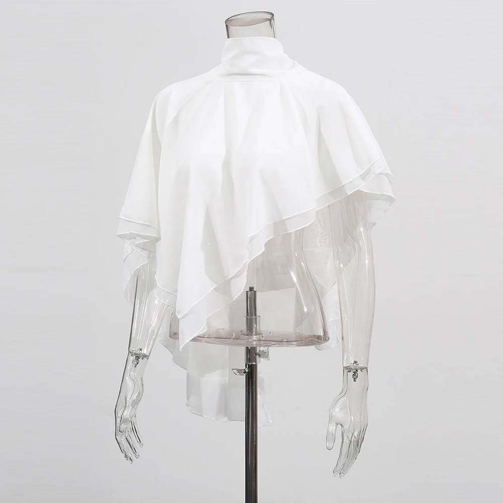 Twotwinstyle sólido emendado babados blusas casuais soltas para mulheres o pescoço sem mangas camisas minimalistas femininas