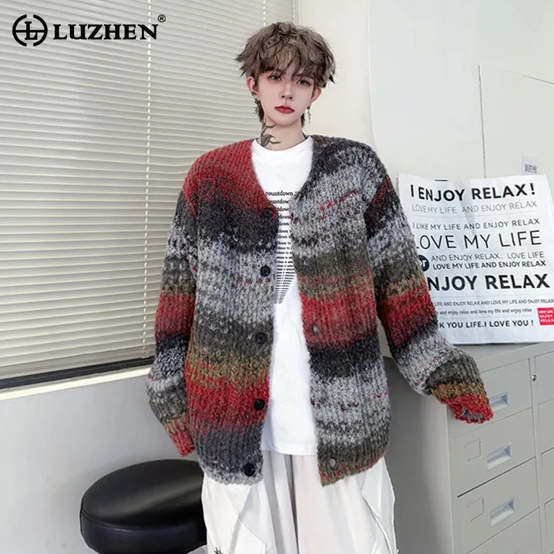 

LUZHEN оригинальный красивый красочный двусторонний вязаный кардиган мужская мода 2025 зимний модный повседневный свитер высокого качества JY4877
