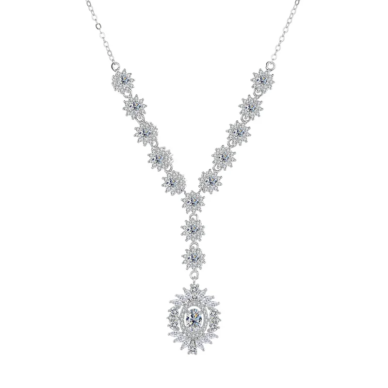 

ZFSILVER Fashion Trendy s925 Silver Luxury Moissanite Design Waterdrop Necklace For Women Accessories Party Jewelry Gift WD L-08