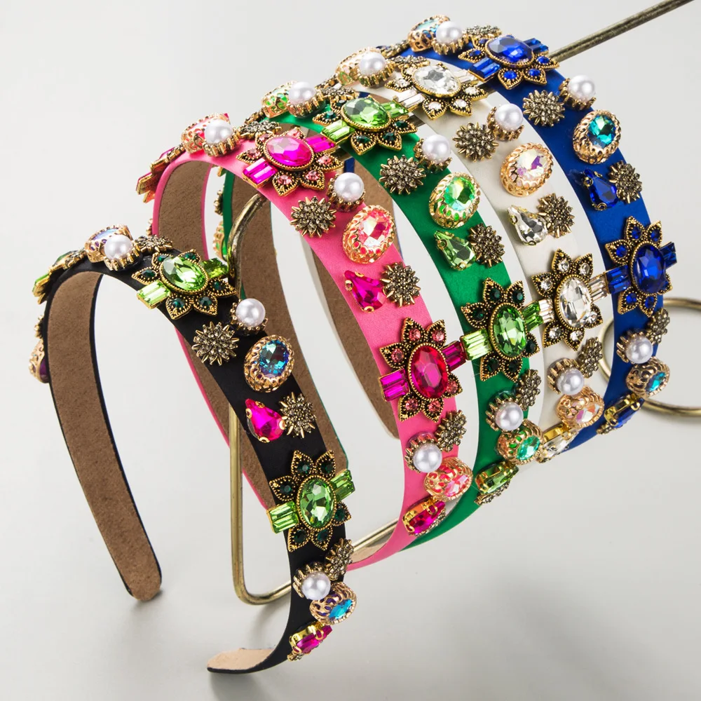 

Luxury Royal Floral Headband Colorful Shiny Crystal Tiara Palace Style Wedding Hairpiece Heavy Work Photography Prop Crown