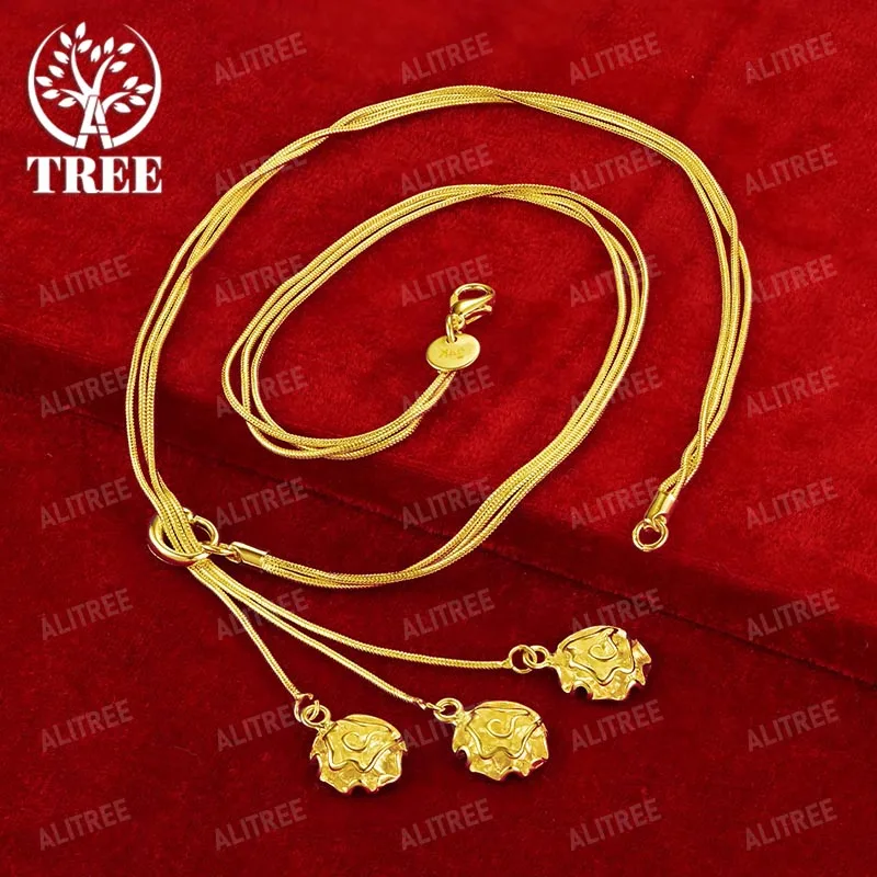 

ALITREE 18K Yellow Gold Three Flower Pendant Necklaces For Woman Fashion Party Wedding Birthday Charm Classic Jewelry Gift