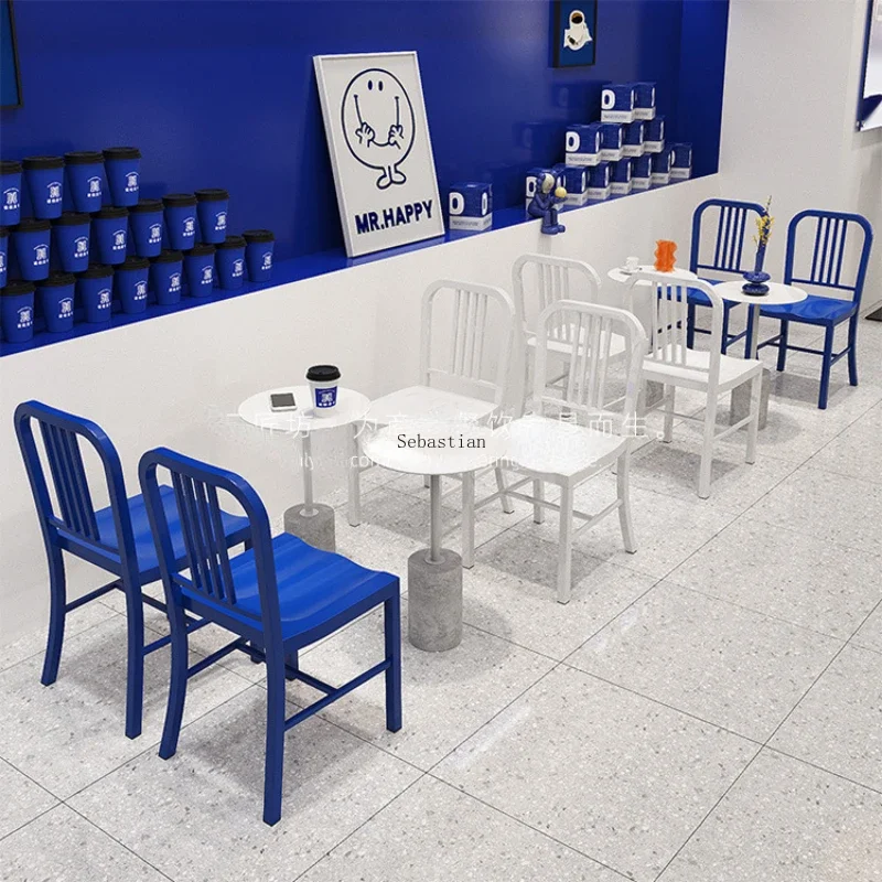 Dessert Milk Tea Shop Commercial Stool Klein Blue and White Small Round Table Coffee Shop Table and Chair Combination