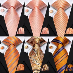 Hi-Tie Designer Orange Grey Paisley 2023 New Fashion Brand Tie for Men Wedding Party Necktie Set Handky Cufflinks Gift Wholesale