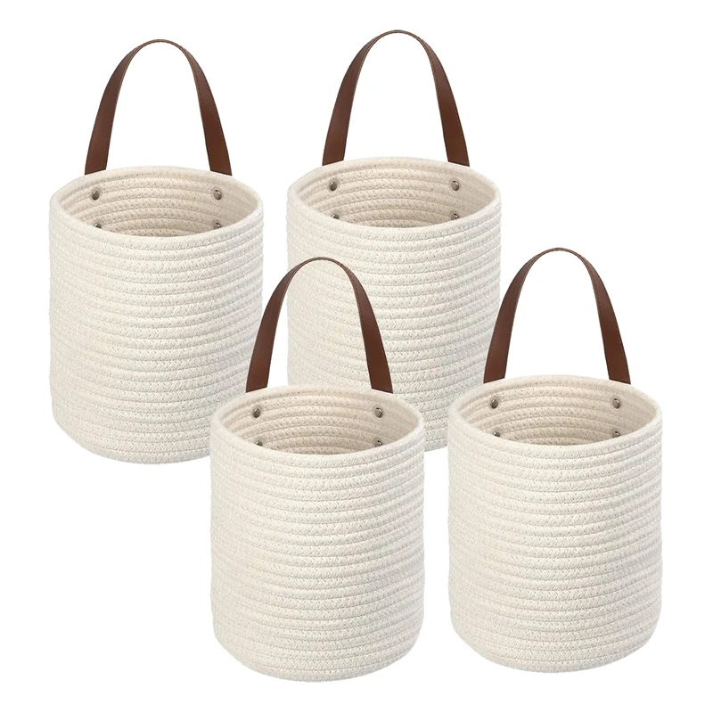 

4 Pack Hanging Wall Basket Woven Rope Storage Baskets Decorative Baskets Organizer For Plants Bedroom Office
