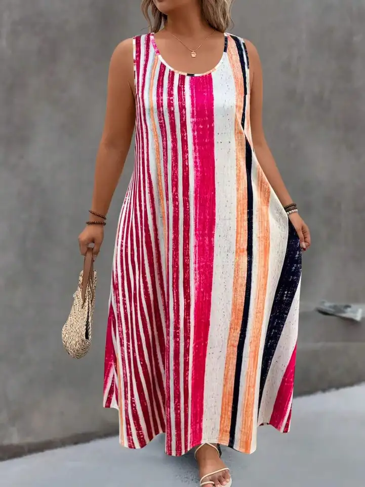 Plus Size Sleeveless Striped Maxi Dress