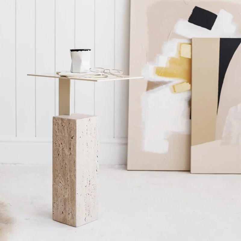 #Sofa Side Table Marble Bedside Table Luxury Corner Natural Nordic Living Room Wabi-sabi Style Designer Simple Light Table