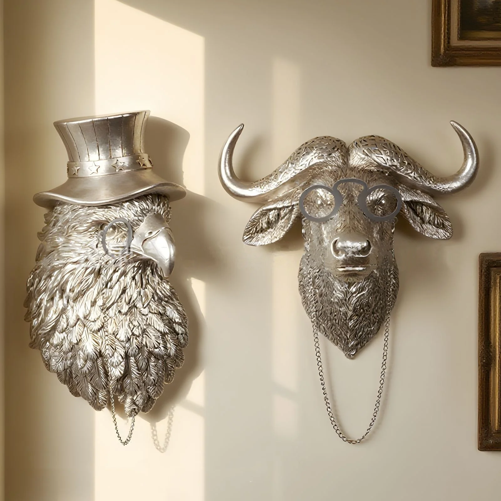 Resin Handicrafts Simulation Animal Wall Hanging Golden Eagle Animal Head Pendant Buffalo Bull Background Wall Home Decoration