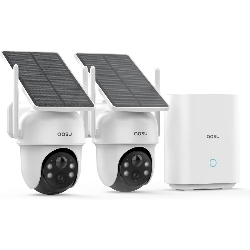 No Subscription, Solar-Powered, Home Security Cameras System with 360° Pan & Tilt, Auto Tracking, 2K Color Night Vision