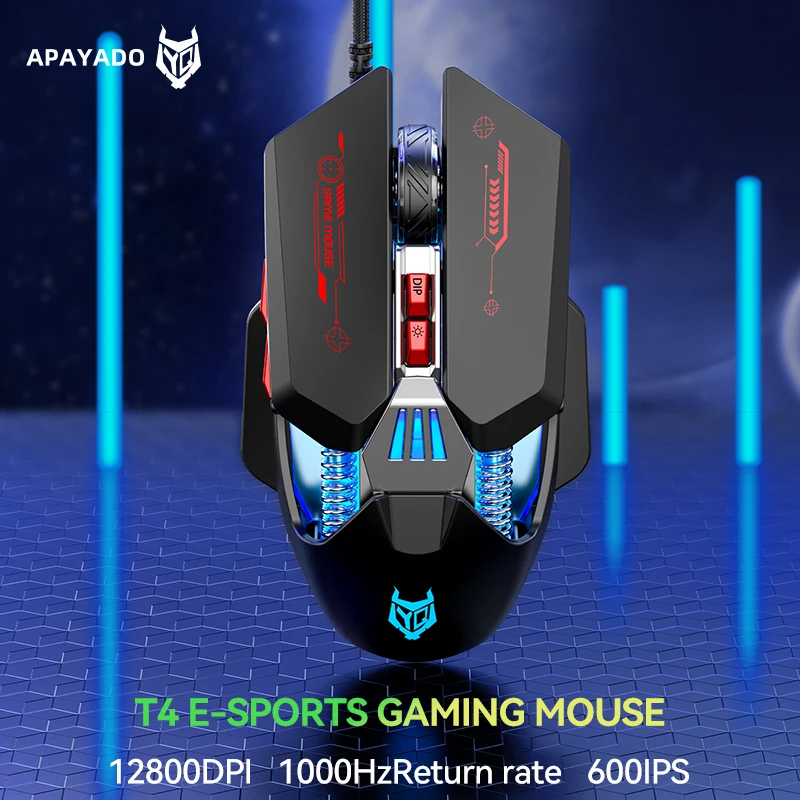 

Черная игровая мышь, 1000 Гц, проводная мышь APAYADO T4 RGB со сверхлегким шнуром, 60 шт., 12800 точек на дюйм для ноутбука/компьютера