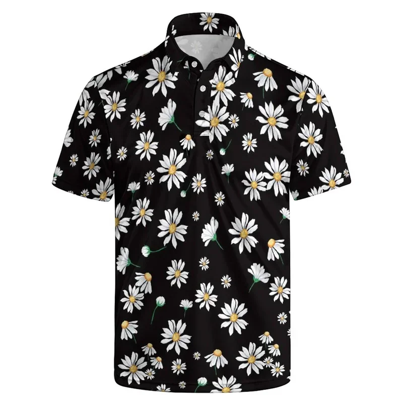 Flower Leaf Graphic Polo Shirts For Men Summer 2026 New Collection 3d Print Short Sleeve Summer Loose Button Lapel Casual Sports