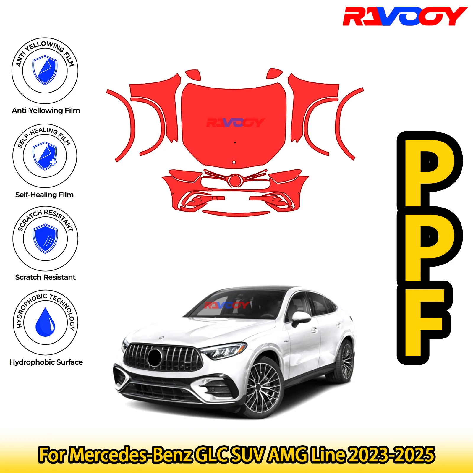 

For Mercedes-Benz GLC SUV AMG Line 2023-2025 Glossy Matte Black Precut front PPF Kit Paint Protection Film