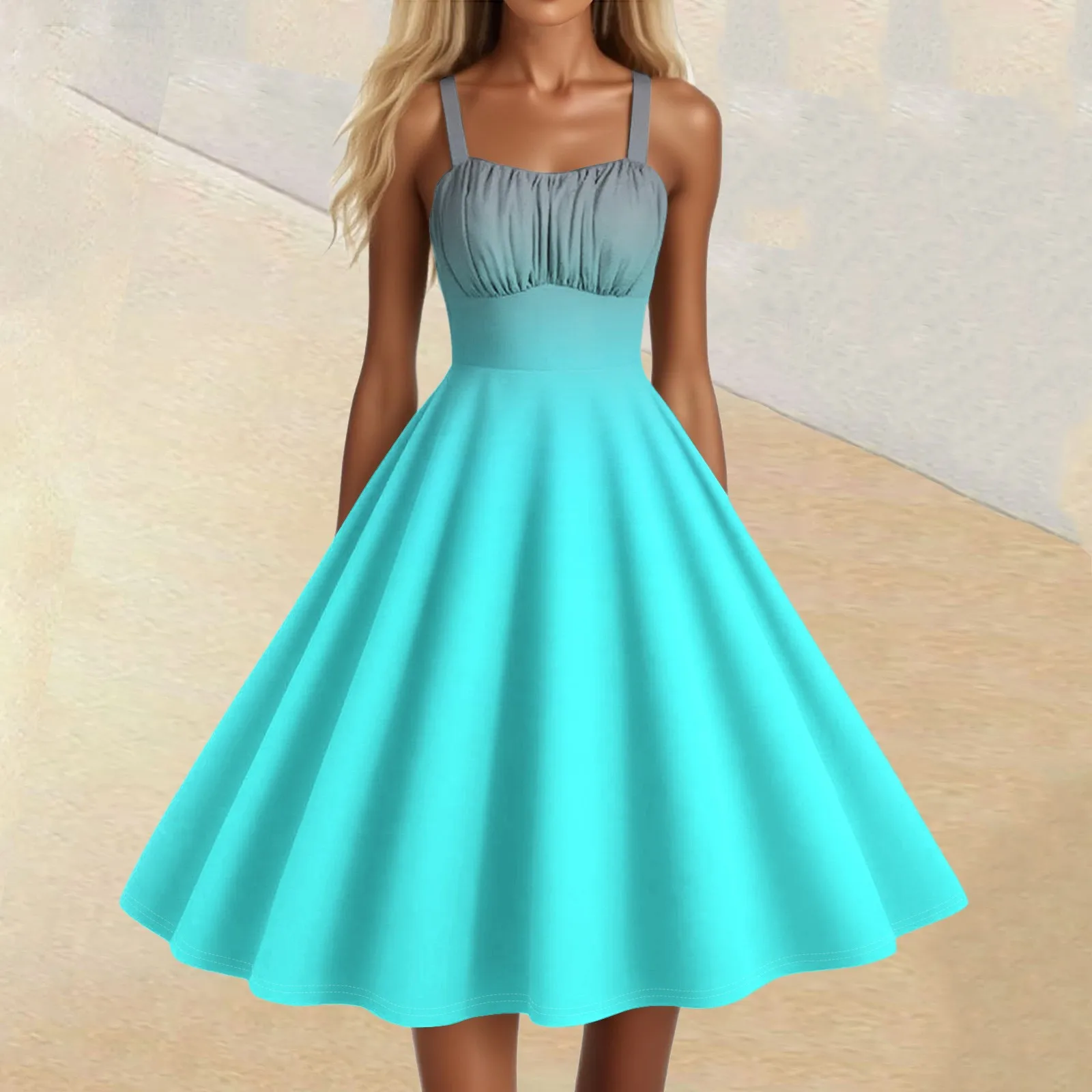 Women'S Vintage Sleeveless Pleated Patchwork Cute A-Line Hem Gradient Printed Dresses Vestidos Mujer Veranoa 2025 Women Clothing