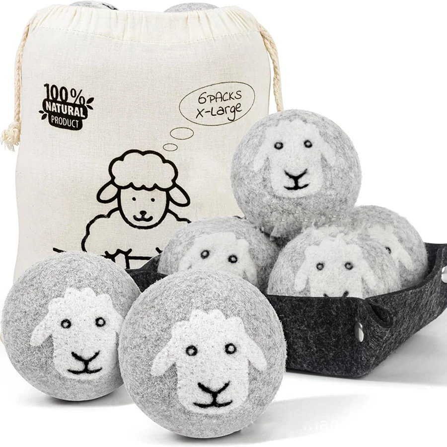 7cm (Gray Ball + White Sheep Pattern) 3-Pack Felt Ball Anti-Static Anti-Winding Wool Ball Gray Sheep Head Pattern Laundry Ball Wool Drying Ball Felt