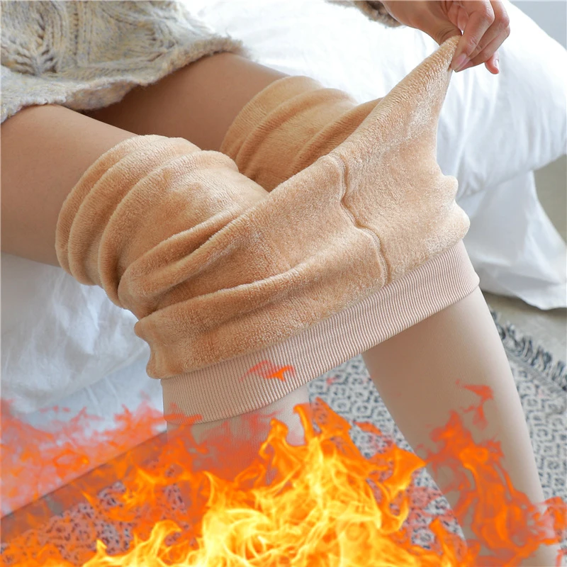 

Women Fleece Leggings Winter Warm Thicken Pantyhose High Waist Slim Elasticity Tights Female Solid Versatile Functional Socks