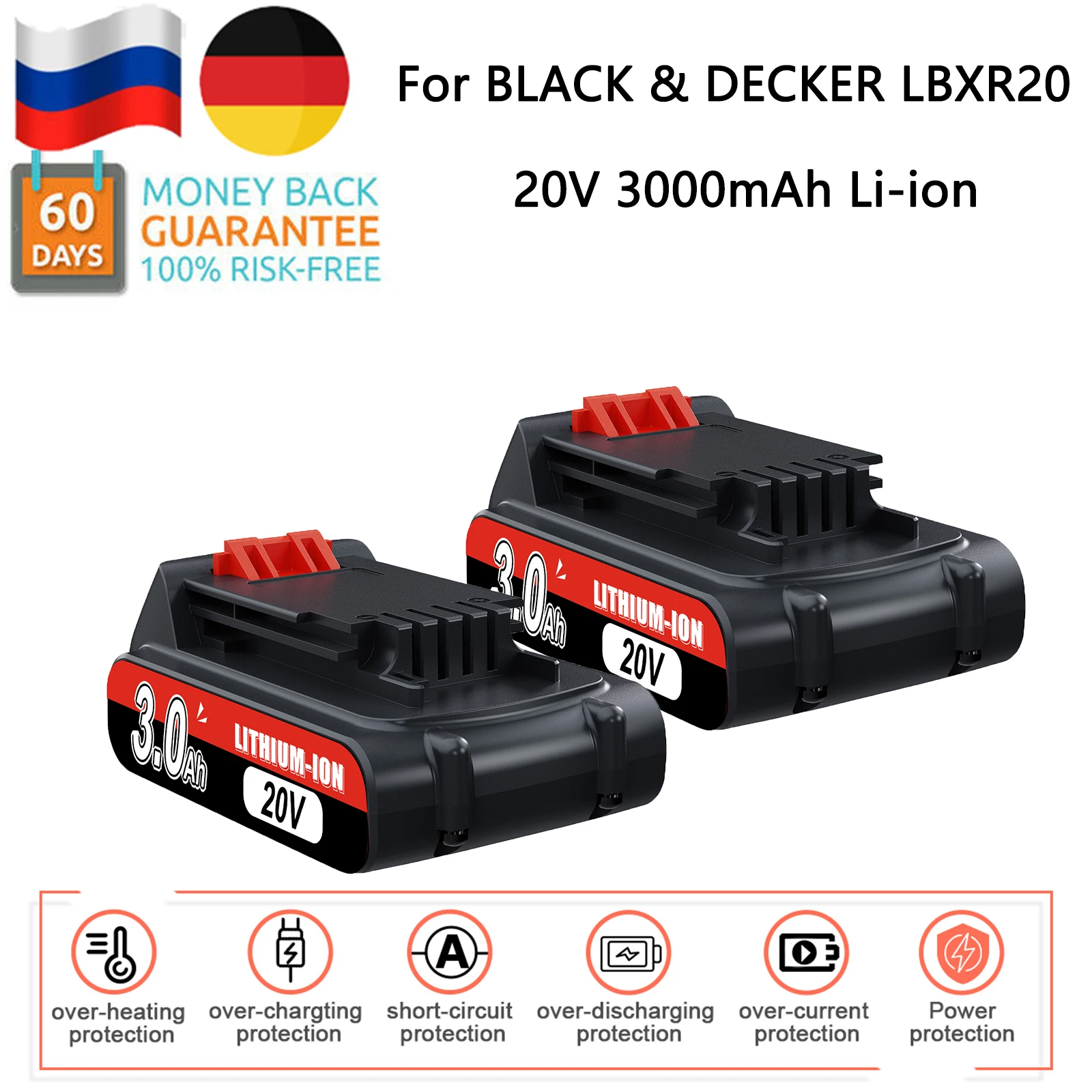 For Black Decker LBXR20 LB20 LBX20 LBXR2020 LB2X4020-OPE Power Tools Rechargeable Battery 20V 3000mAh Li-ion Replacement Battery